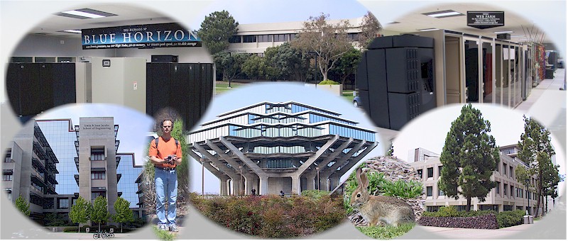 [ UCSD collage - blue horizon supercomputer - calspace - web farm - jacobs school of engineering - me - geisel-library - rabbit - muir collage ]