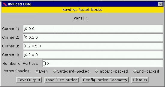 Picture of input window called Planel Inputs